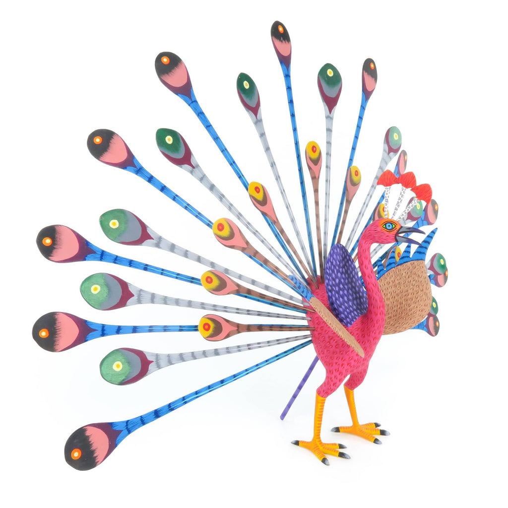 Colorful Peacock - Oaxacan Alebrije Wood Carving Sculpture