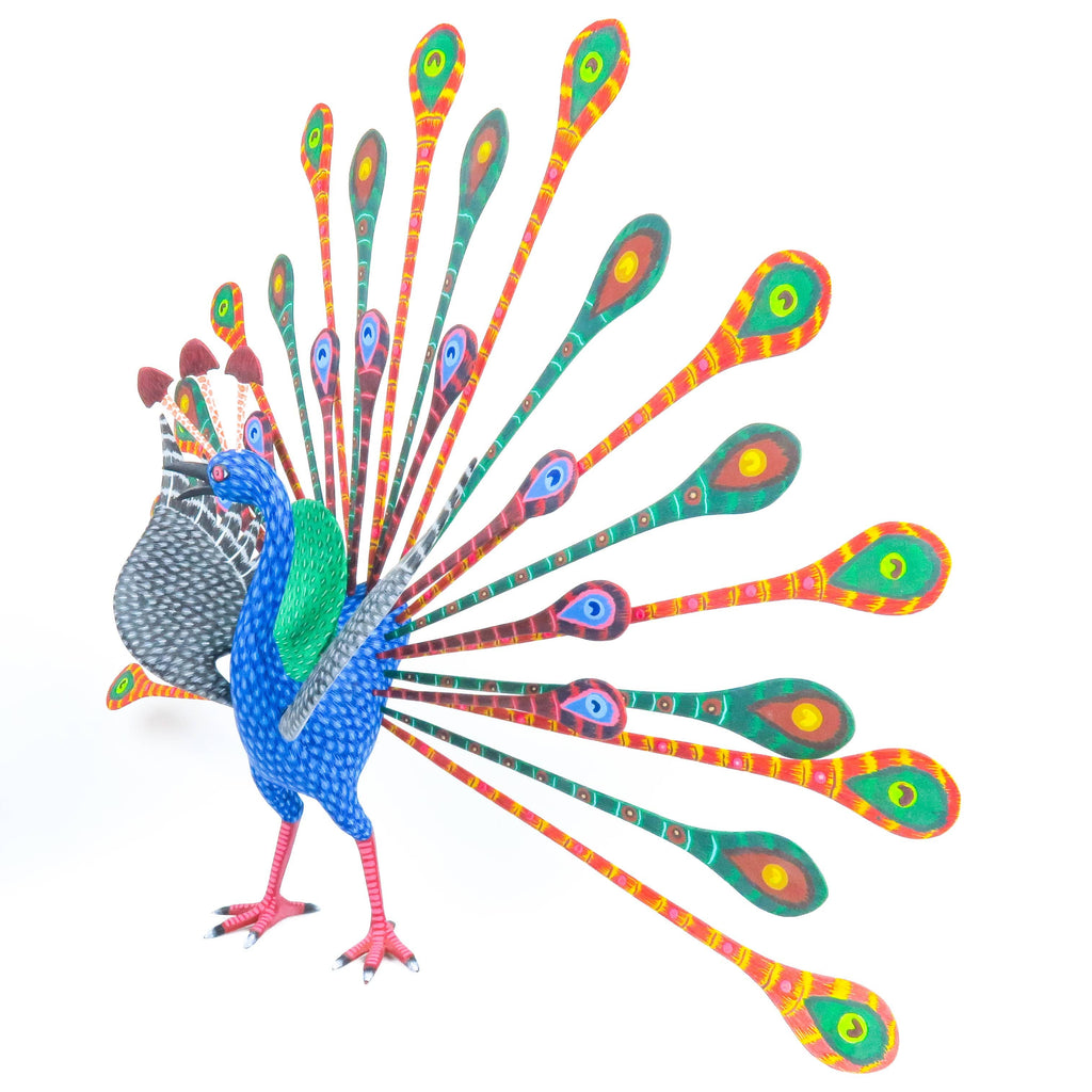 Colorful Peacock - Oaxacan Alebrije Wood Carving - Eleazar Morales