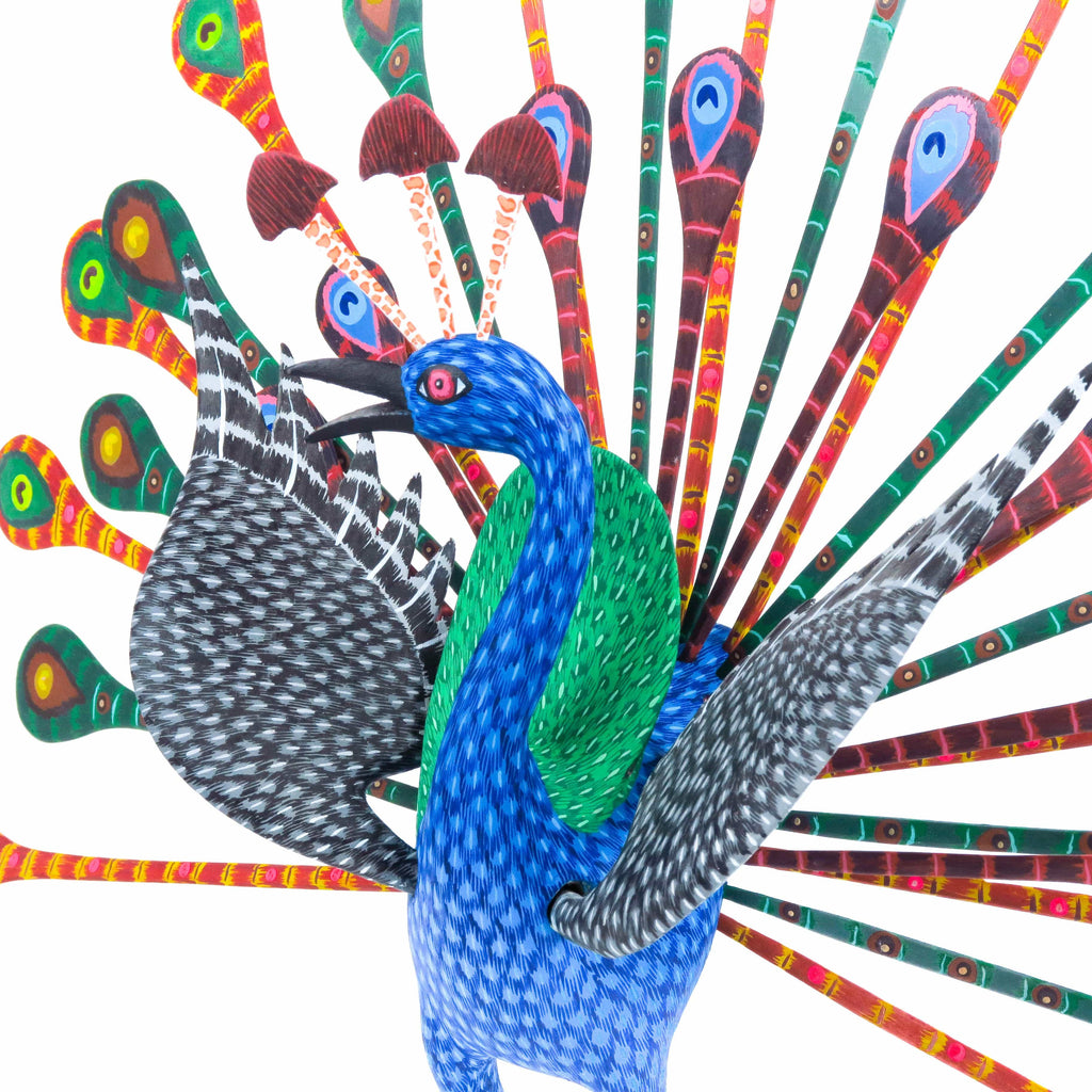 Colorful Peacock - Oaxacan Alebrije Wood Carving - Eleazar Morales