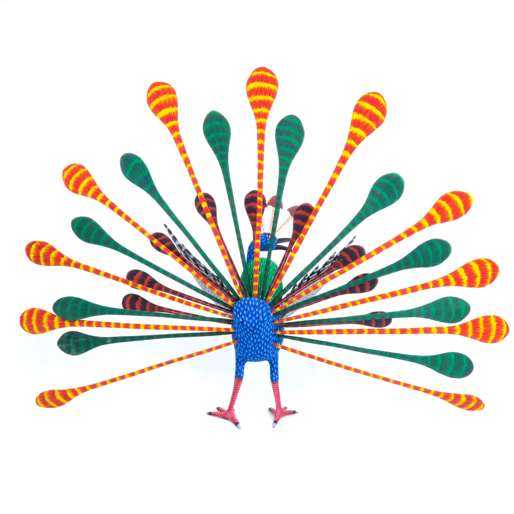 Colorful Peacock - Oaxacan Alebrije Wood Carving - Eleazar Morales