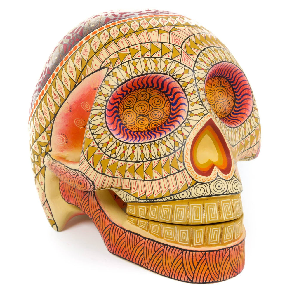 Day of The Dead Skull (White & Orange)- Oaxacan Alebrije Wood