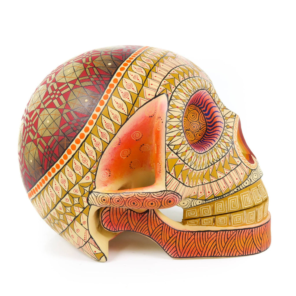 Day of The Dead Skull (White & Orange)- Oaxacan Alebrije Wood