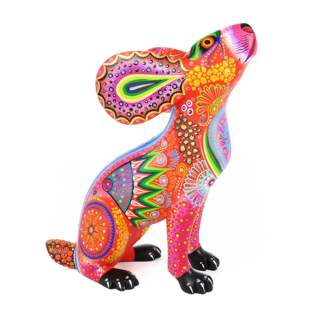 Rabbit With Bunny Scuplture Mexican Wood Carving Alebrije