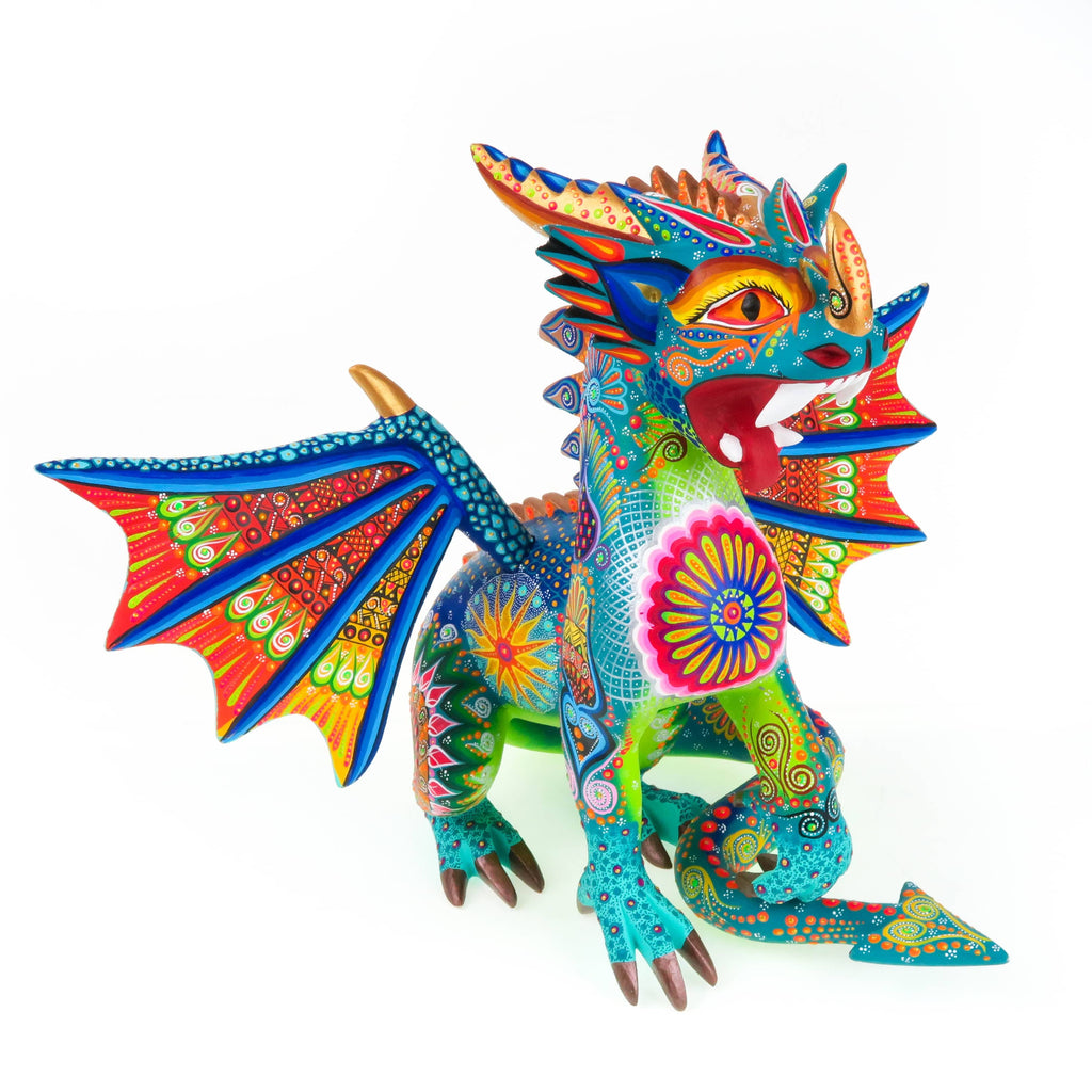 Large 8'' tall Alebrije Hand Painted Dragon Wood Carving Oaxacan authentic Folk Art Mexico