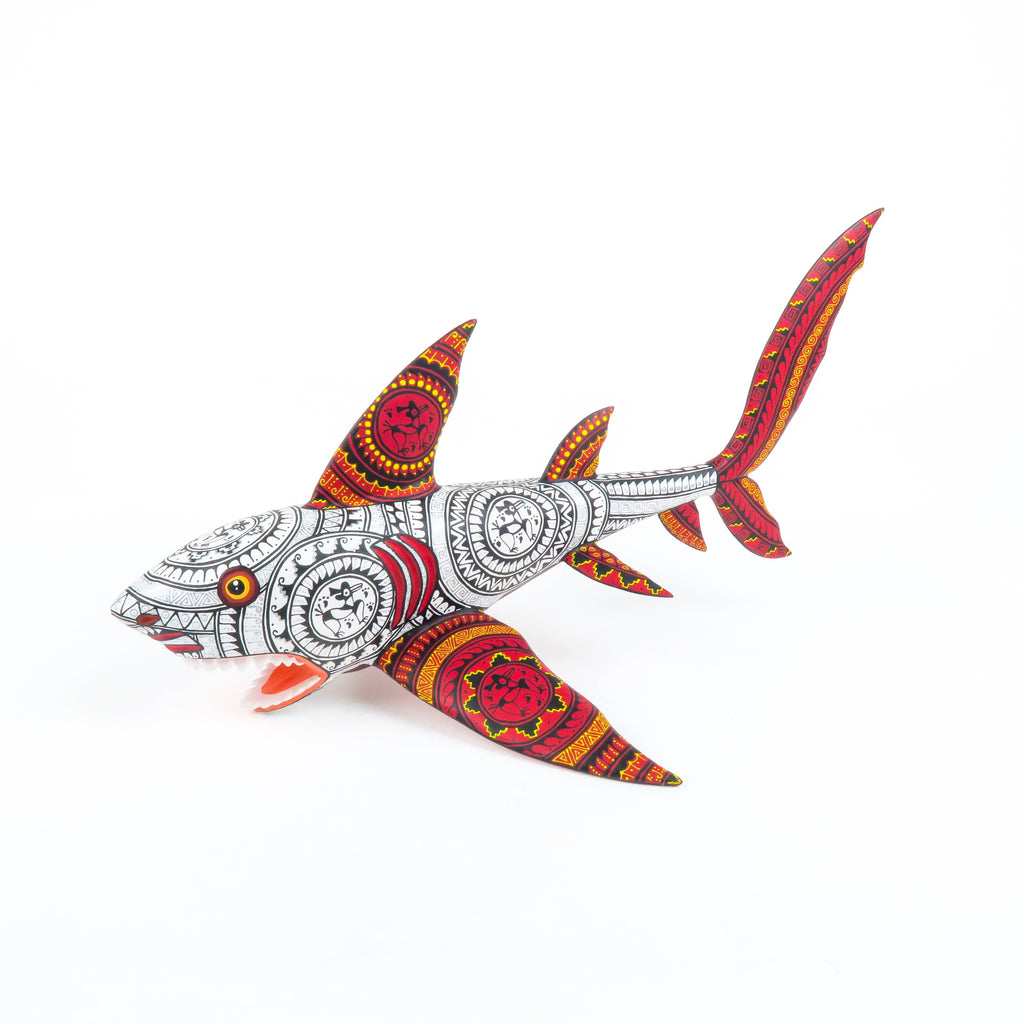 Orange Shark Fine Mexican Wood Carving Alebrije