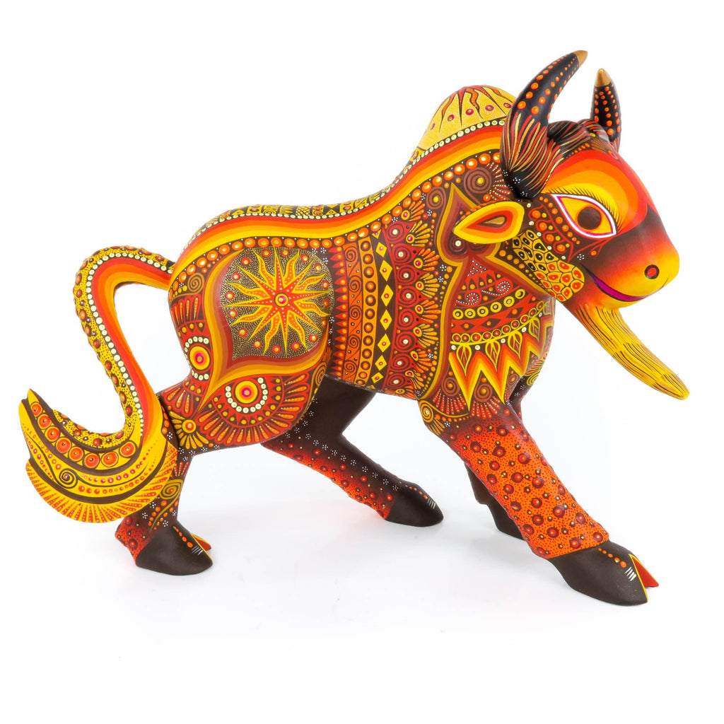 Fantastic Zapotec Bull - Oaxacan Alebrije Wood Carving (Orange,Red,Yellow) www.VivaMexico.com