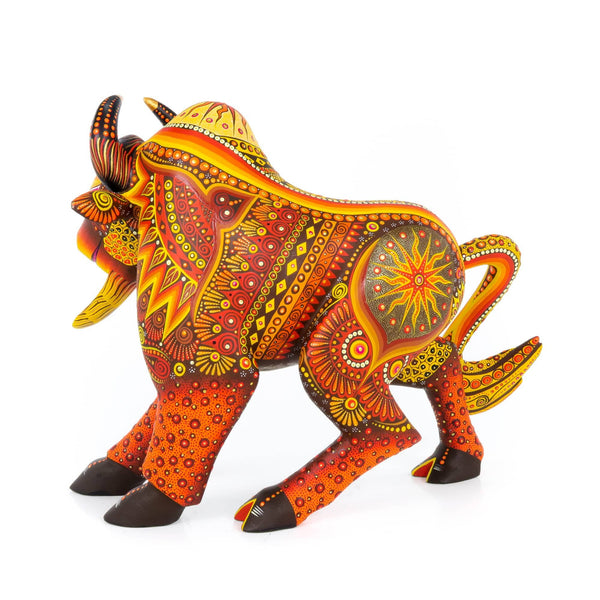 Fantastic Zapotec Bull - Oaxacan Alebrije Wood Carving (Orange,Red,Yellow) www.VivaMexico.com