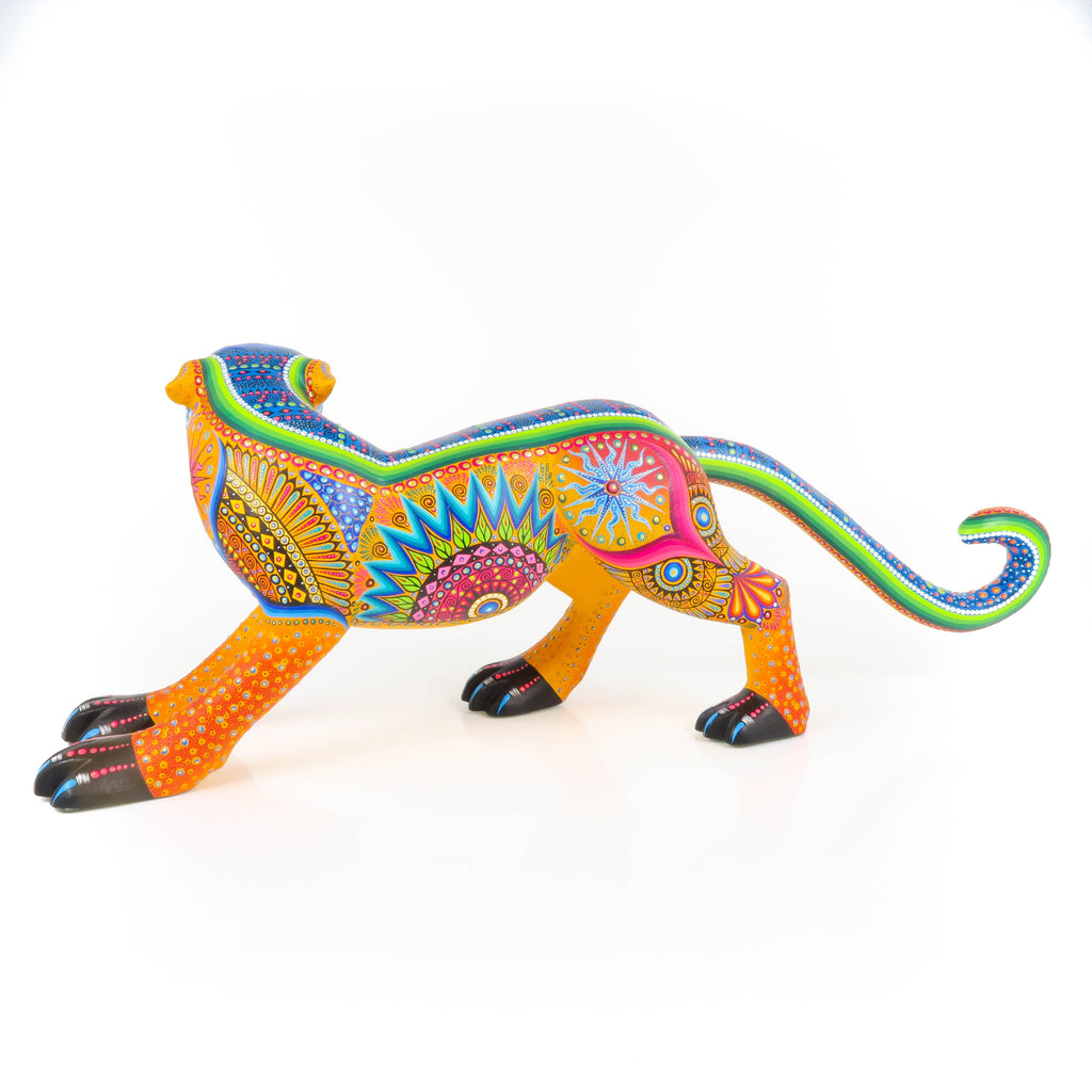 【激レア】oaxaca wood carving Mexico製 Fierce Orange Jaguar - Oaxacan Alebrije Wood Carving