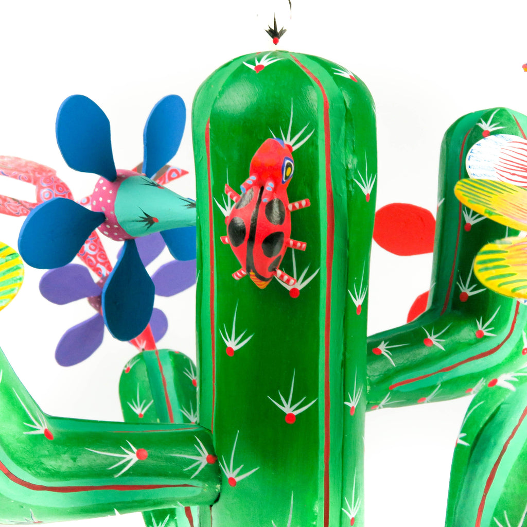 Flowering Cactus With Hummingbirds - Oaxacan Alebrije Wood Carving