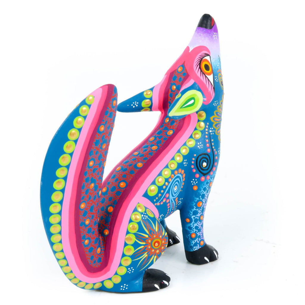 Howling Coyote (Light Blue) - Oaxacan Alebrije Wood Carving