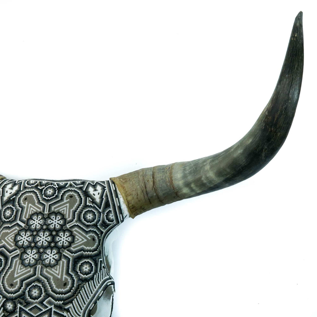 Huichol Beaded Bull Skull Wall Mount Mexican Folk Art (Black