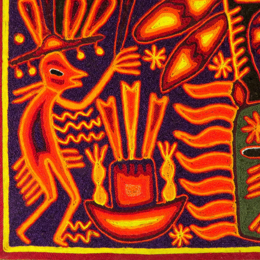 Newest Huichol Indian Mexican Folk Art Yarn Painting Excelente Castro pp3650