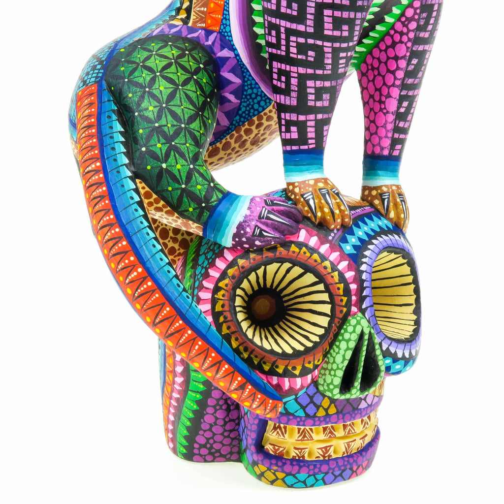 Jaguar On Skull Masterpiece - Oaxacan Alebrije Wood Carving