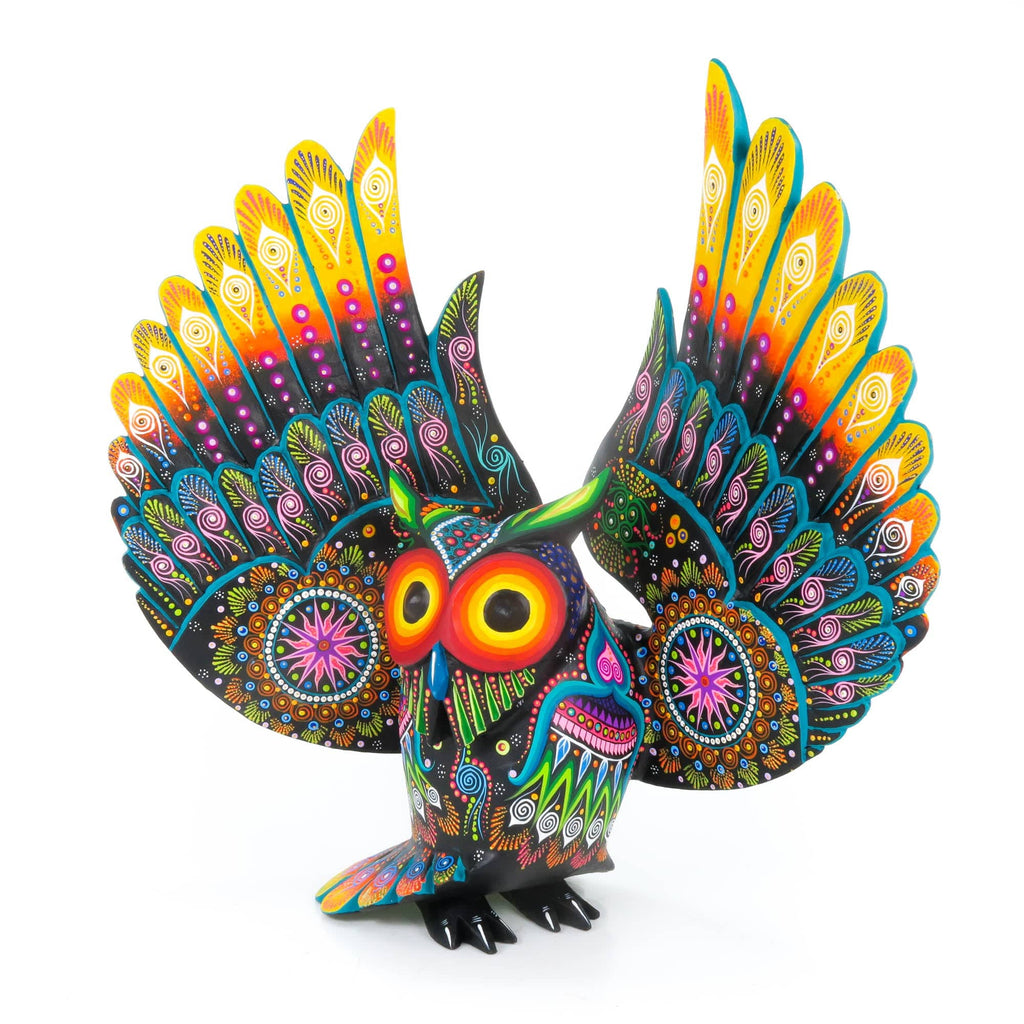 オルゴナイトフクロウNo.212 Large Black Owl - Oaxacan Alebrije Wood Carving – VivaMexico.com
