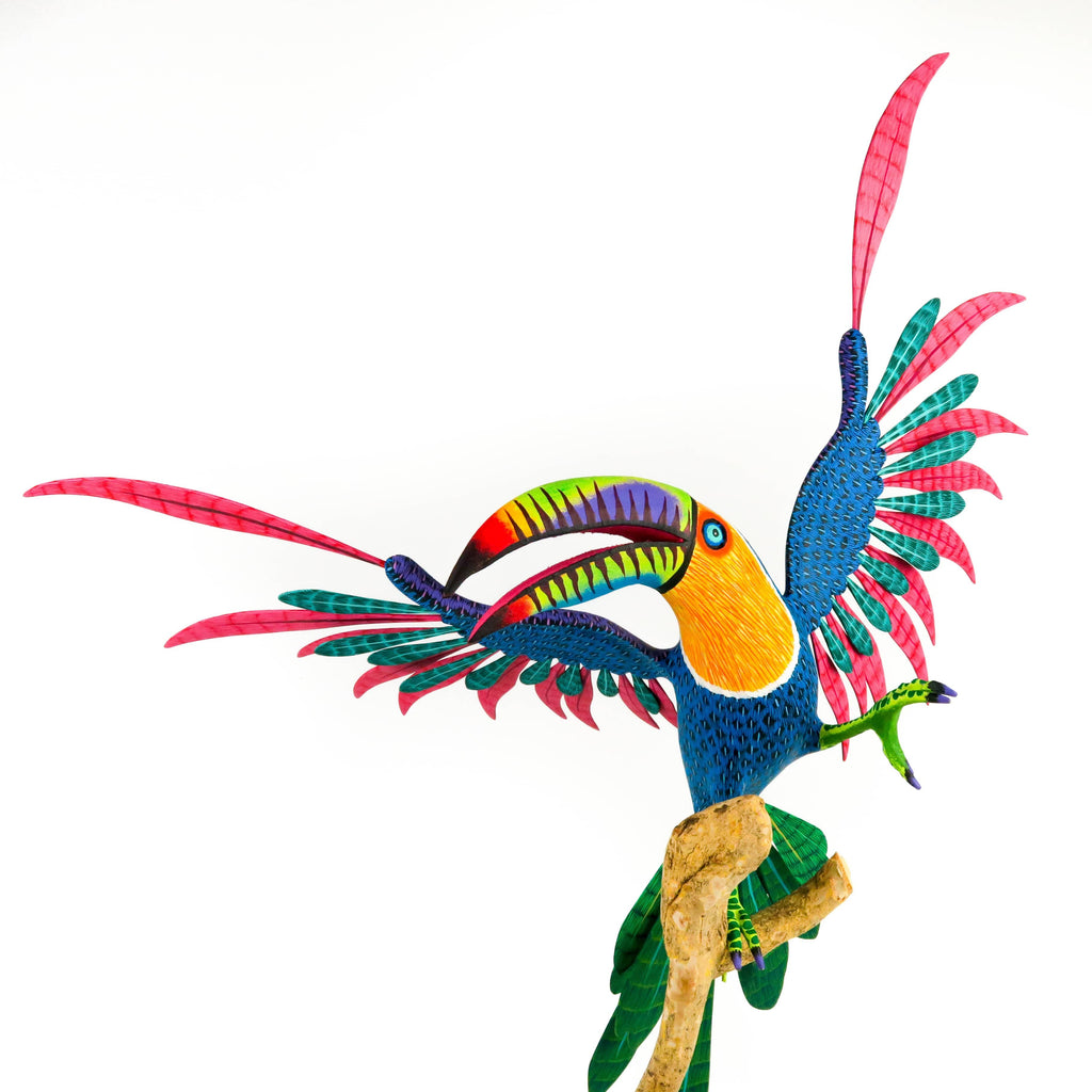 Majestic Toucan on Branch - Oaxacan Alebrije Wood Carving