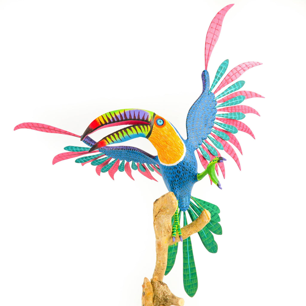 Majestic Toucan on Branch - Oaxacan Alebrije Wood Carving