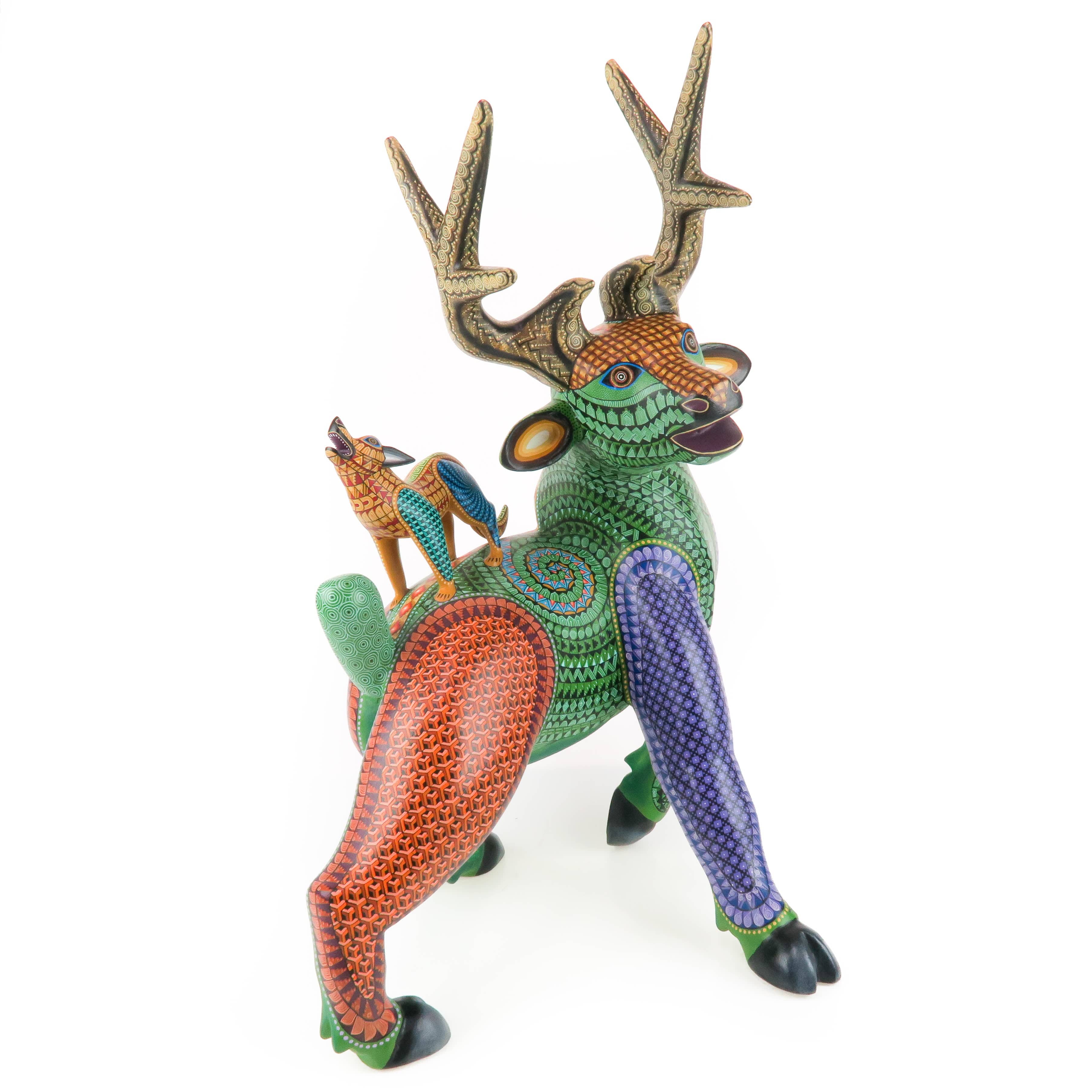 Masterpiece Deer With Passenger Coyote - Oaxacan Alebrije Wood Carving