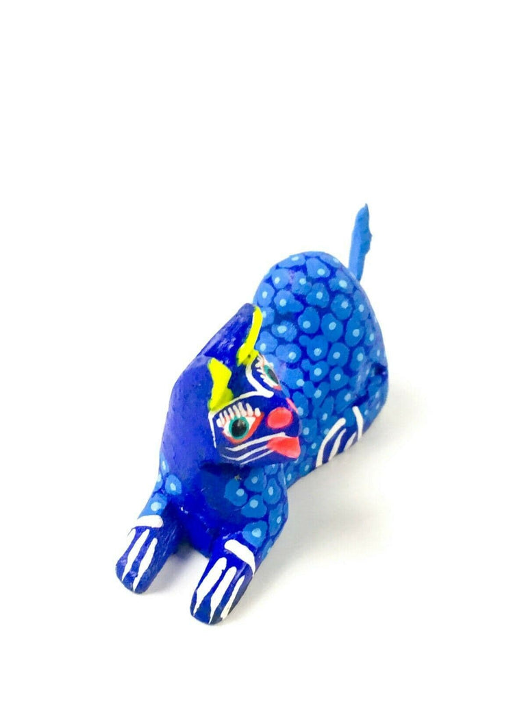 MINI BLUE CAT Oaxacan Alebrije Wood Carving Mexican Folk Art