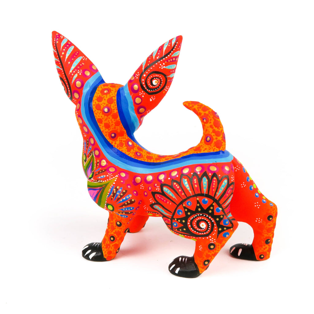 Orange Chihuahua Dog Oaxacan Alebrije Wood Carving Mexican Folk