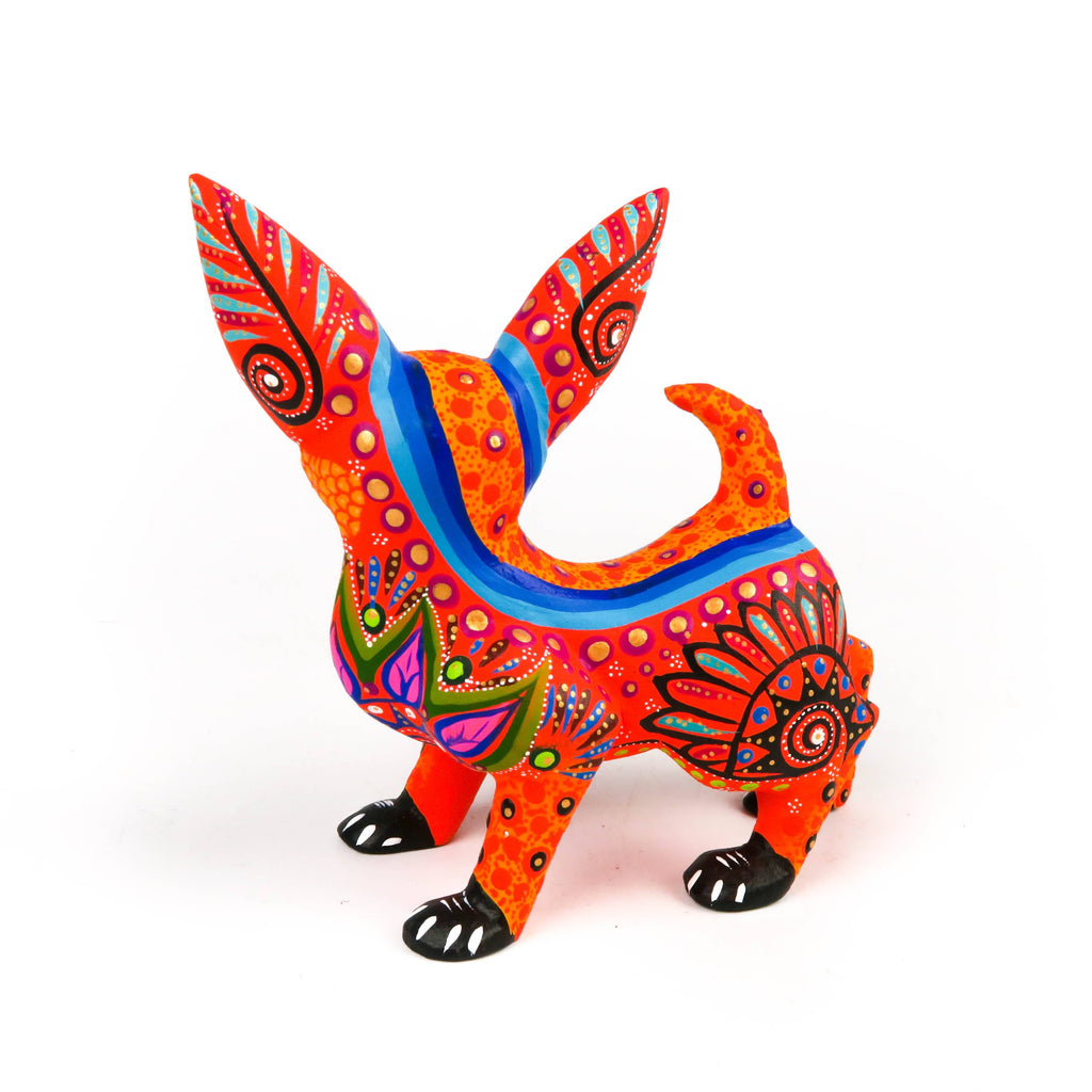 Orange Chihuahua Dog Oaxacan Alebrije Wood Carving Mexican Folk
