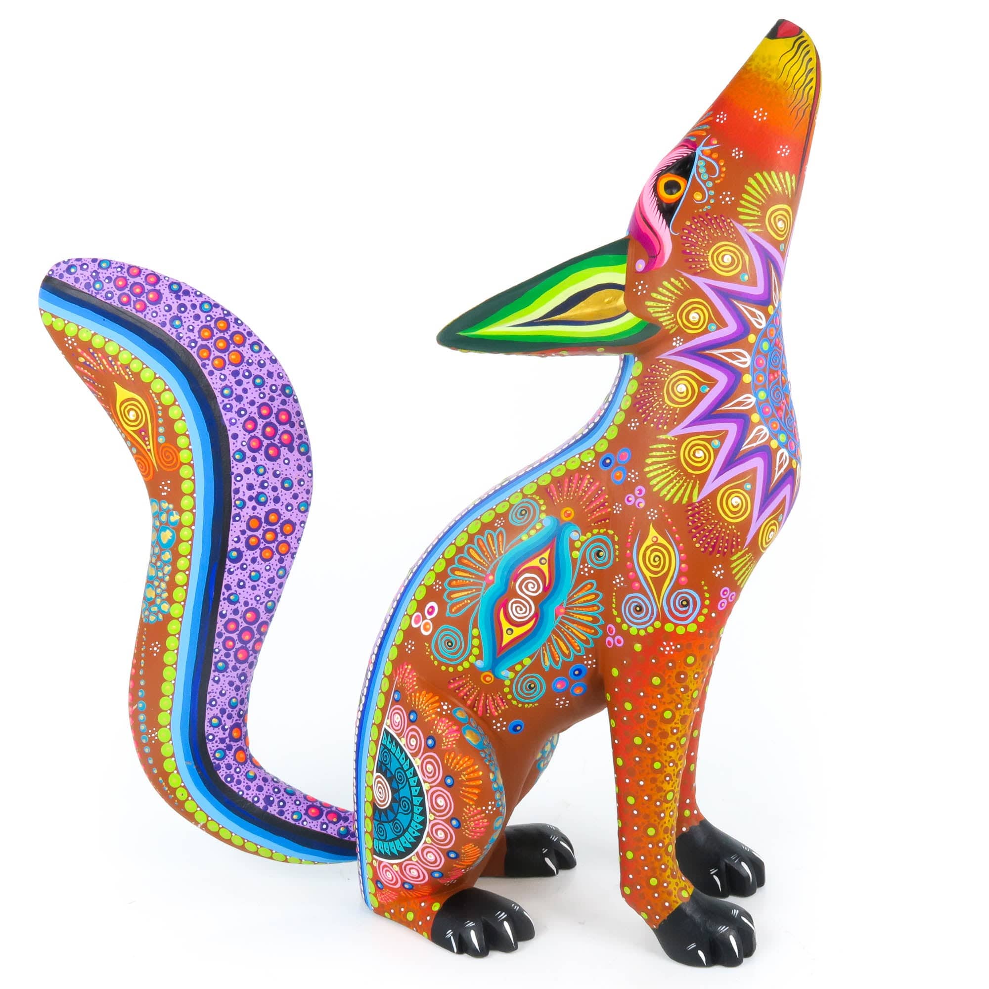Orange Howling Coyote - Oaxacan Alebrije Wood Carving – VivaMexico