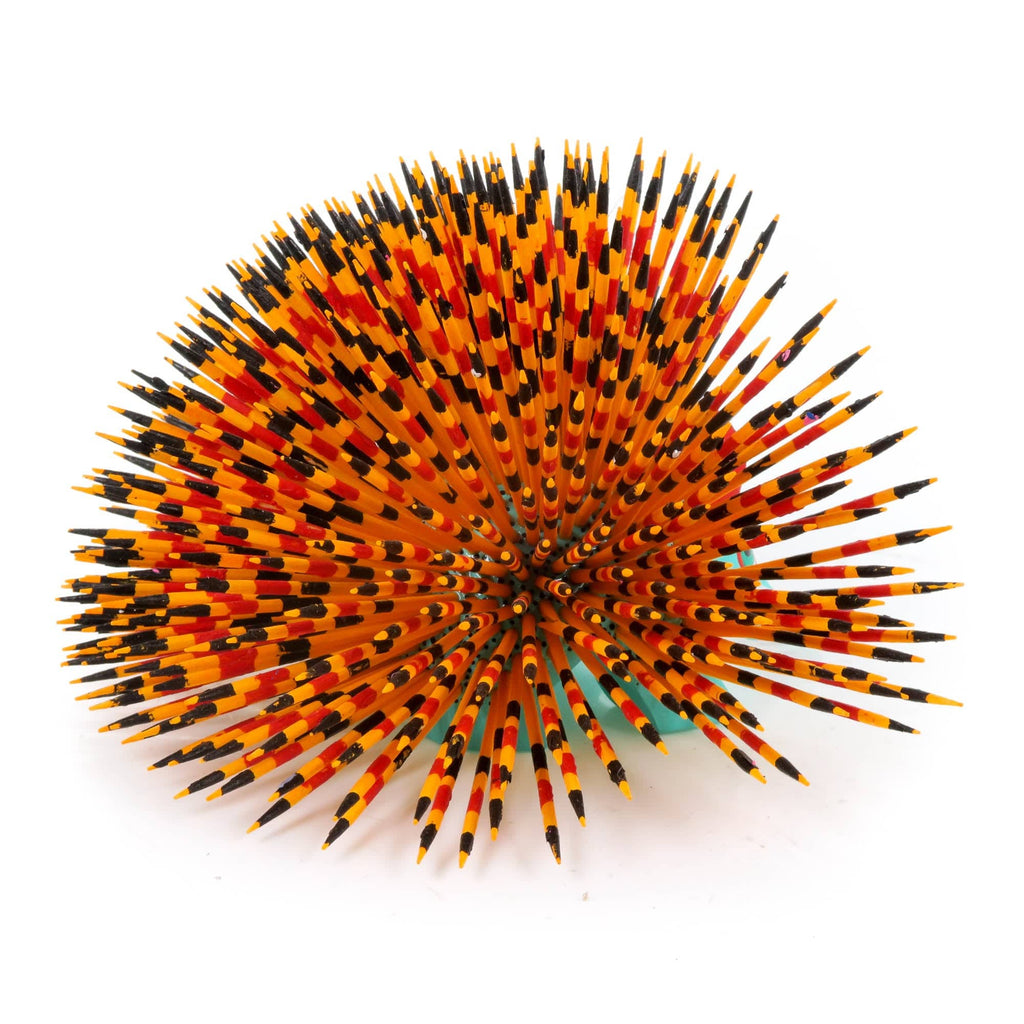 Orange & Sky Blue Porcupine - Oaxacan Alebrije Wood Carving