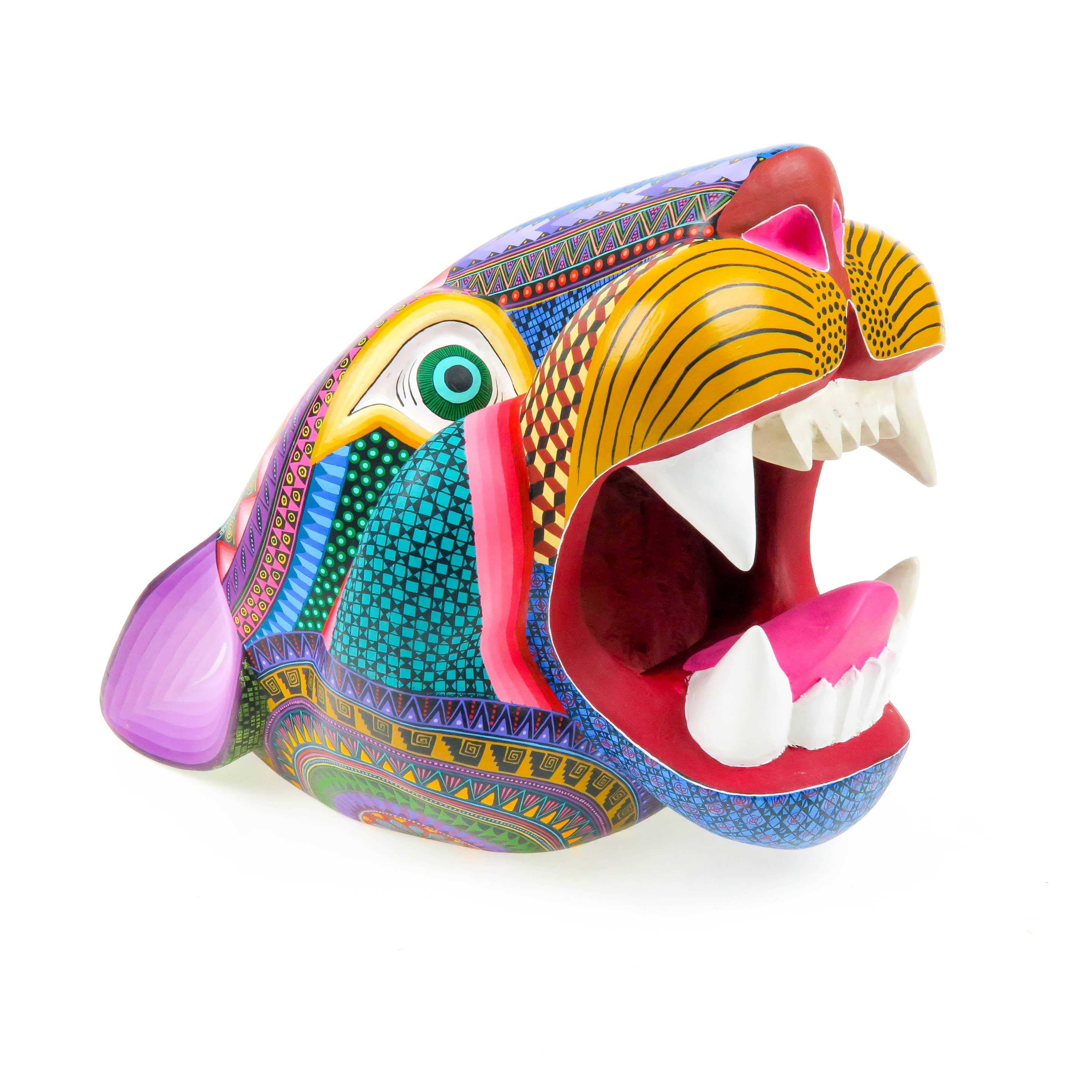 Outstanding Jaguar Head Wall Mount - Oaxacan Alebrije Wood Carving