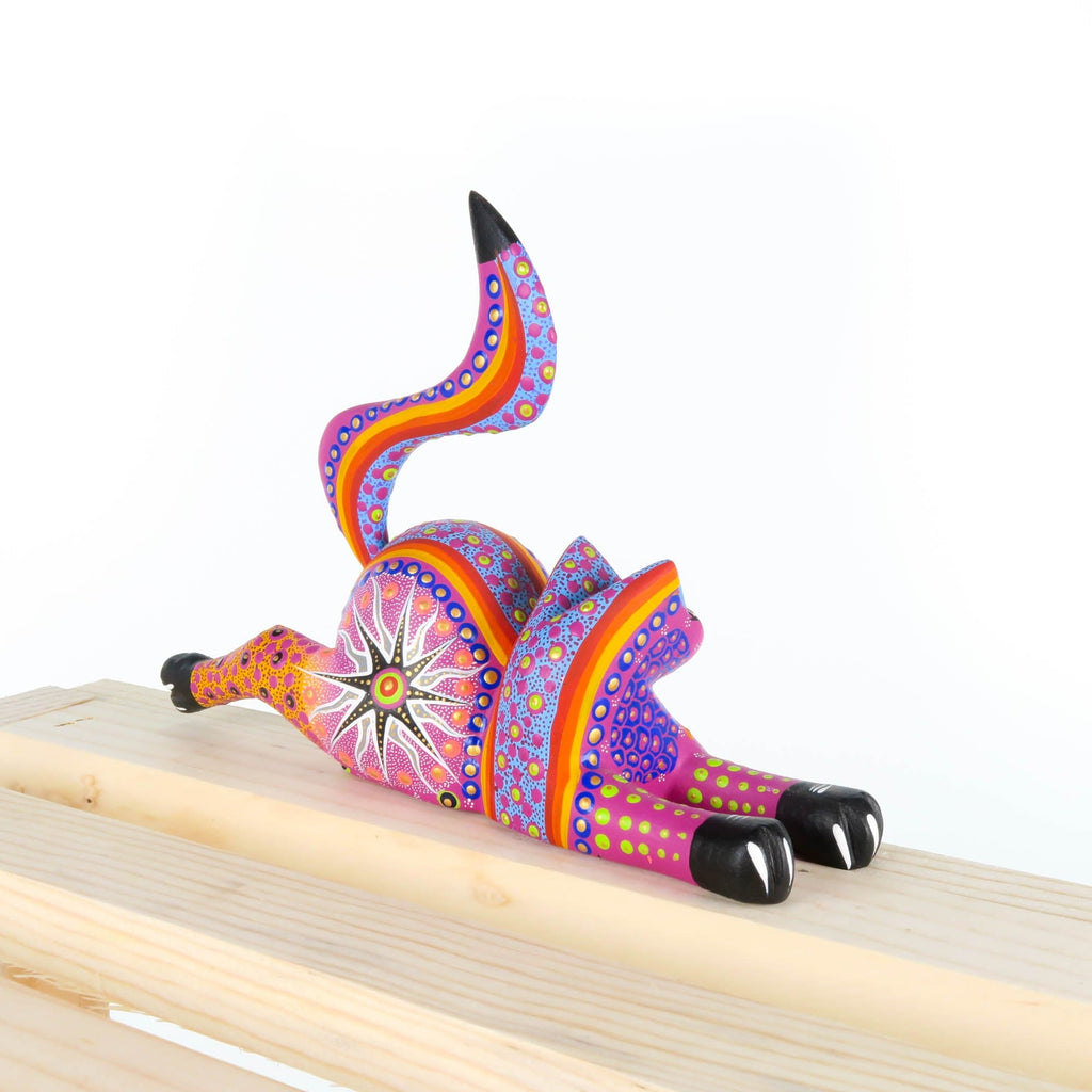 Shelf Sitting Cat (Fuchsia) - Oaxacan Alebrije Wood Carving
