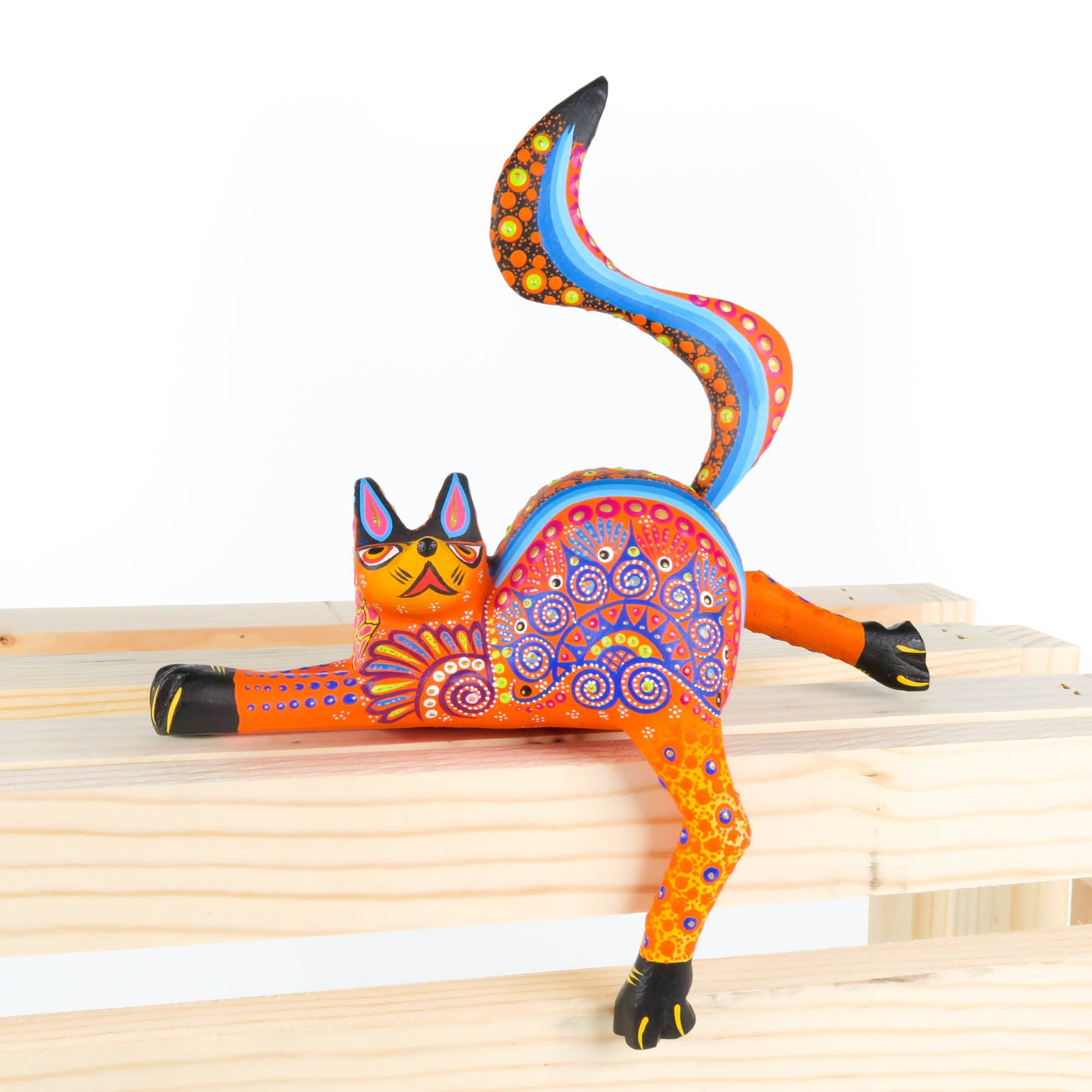 Shelf Sitting Cat (Orange) - Oaxacan Alebrije Wood Carving