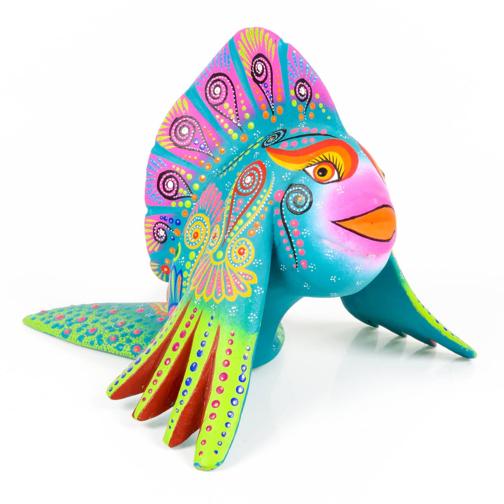 Turquoise Fish - Oaxacan Alebrije Wood Carving – VivaMexico.com