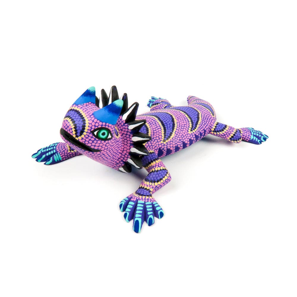Vibrant Purple Horned Lizard - Oaxacan Alebrije Wood Carving