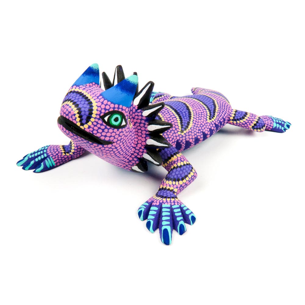 Vibrant Purple Horned Lizard - Oaxacan Alebrije Wood Carving