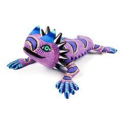 Vibrant Purple Horned Lizard - Oaxacan Alebrije Wood Carving
