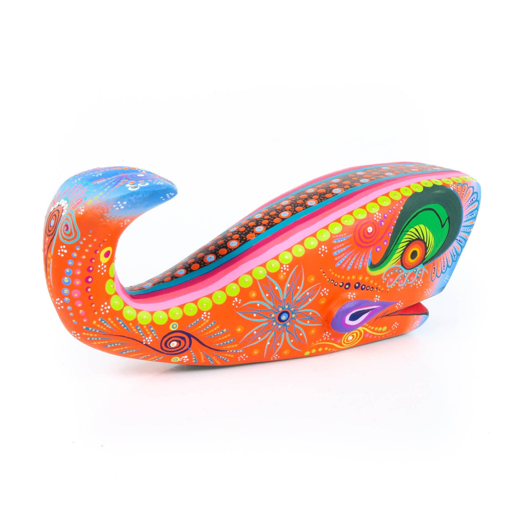 Vibrant Whale (Orange) - Oaxacan Alebrije Wood Carving