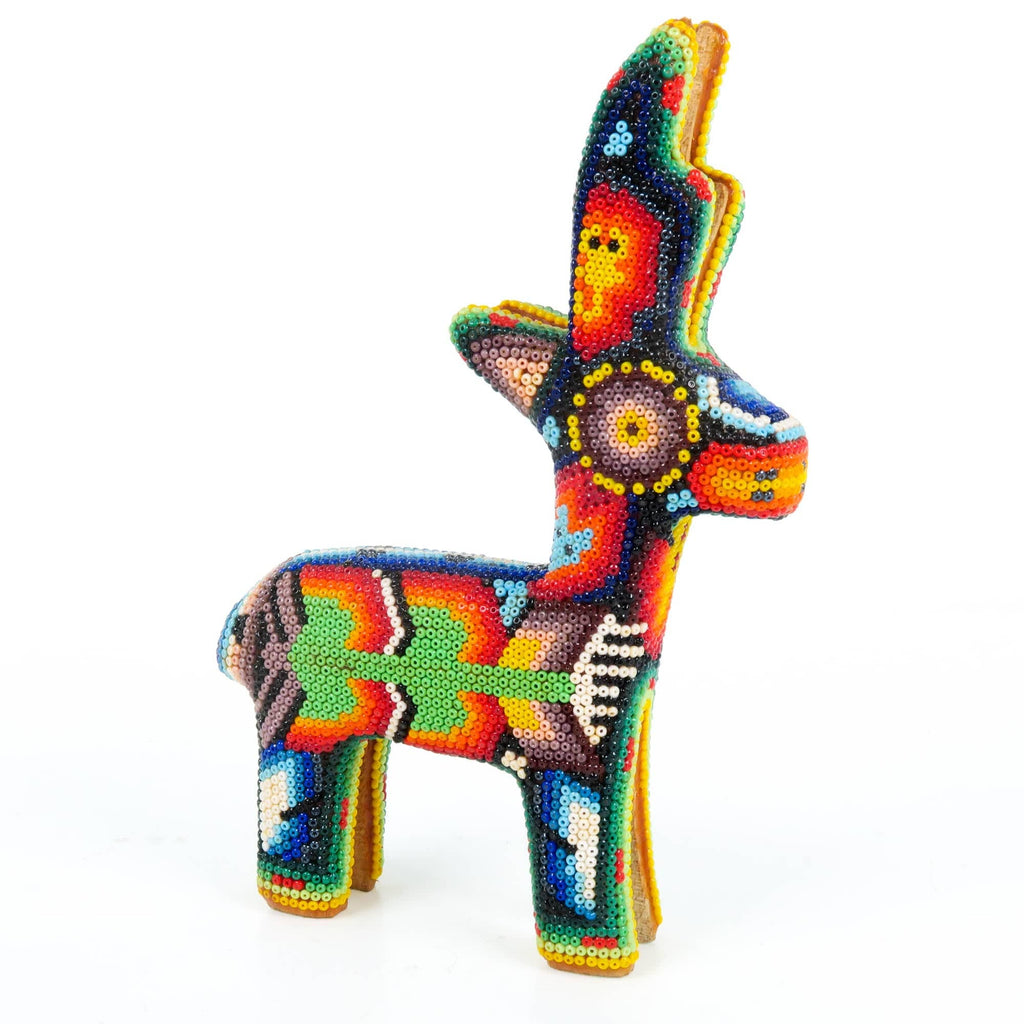 Beaded Deer - Huichol Wood Carving Art www.VivaMexico.com