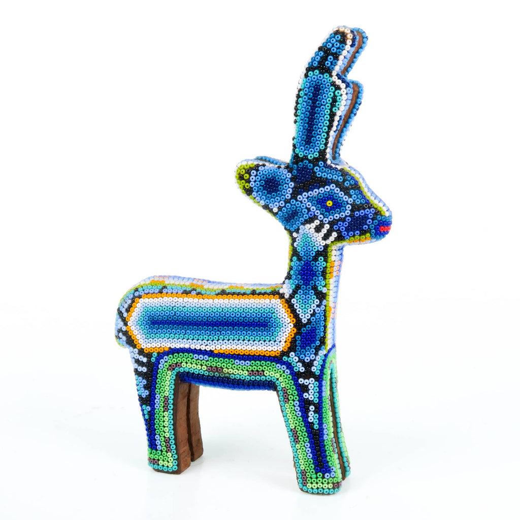 Huichol Beaded Deer Wixarika Wood Carving Art