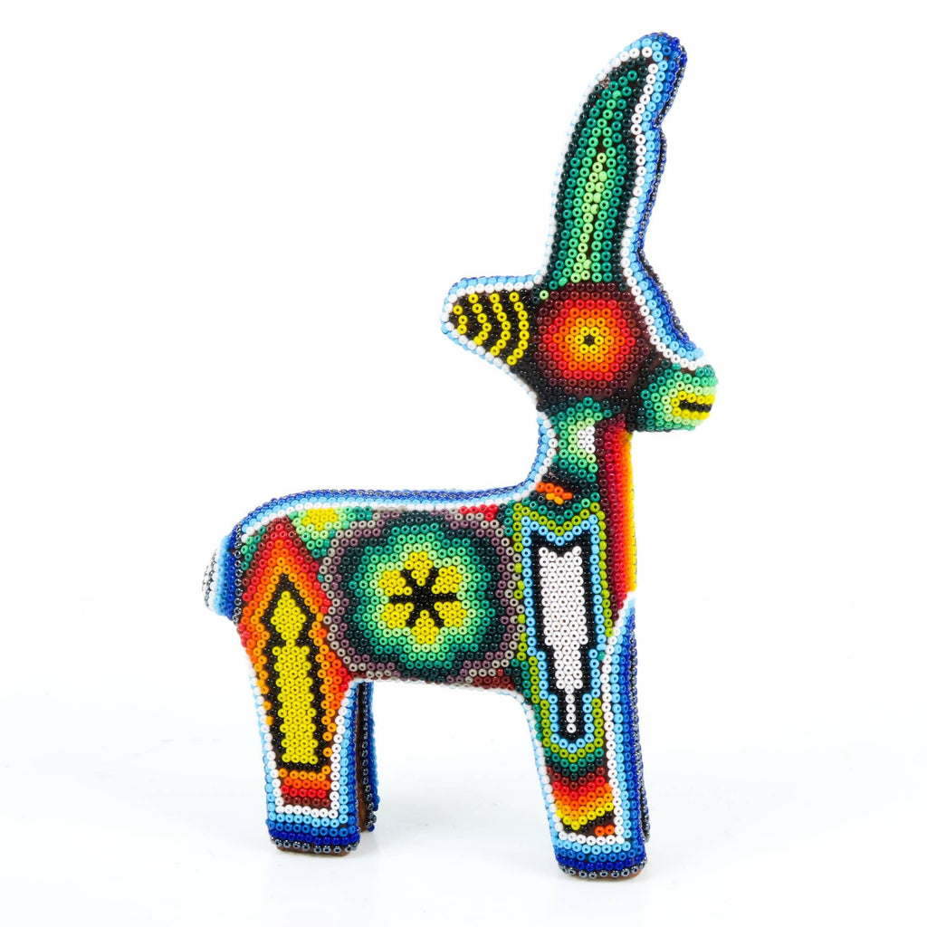 Beaded Deer - Huichol Wood Carving Art www.VivaMexico.com