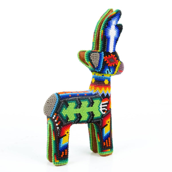 Beaded Deer - Huichol Wood Carving Art www.VivaMexico.com