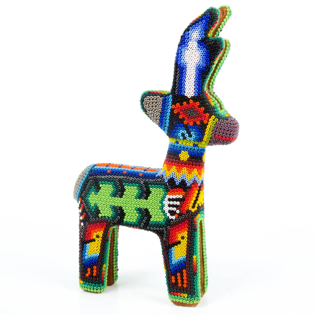 Beaded Deer - Huichol Wood Carving Art www.VivaMexico.com