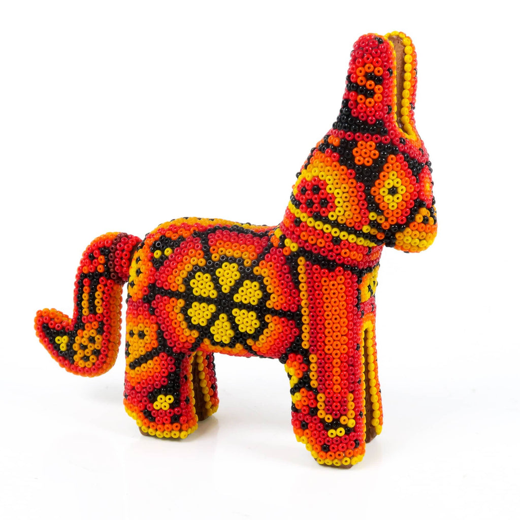 Beaded Donkey - Huichol Wood Carving Art www.VivaMexico.com