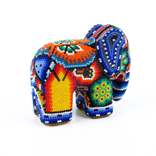 Beaded Elephant - Huichol Wood Carving Art www.VivaMexico.com