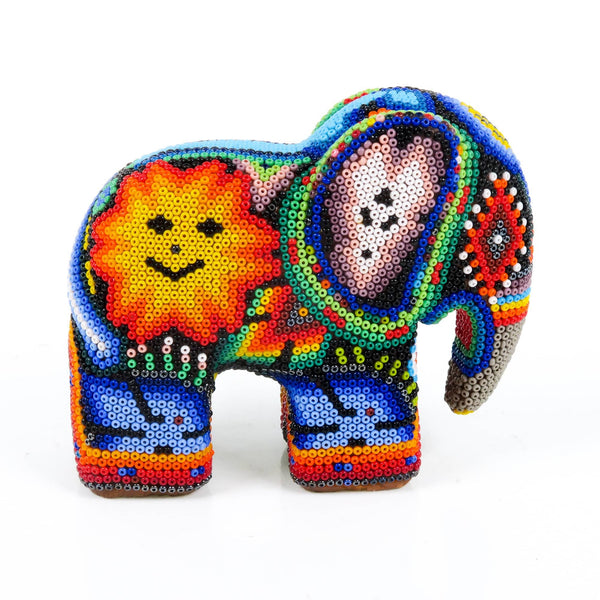 Beaded Elephant - Huichol Wood Carving Art www.VivaMexico.com