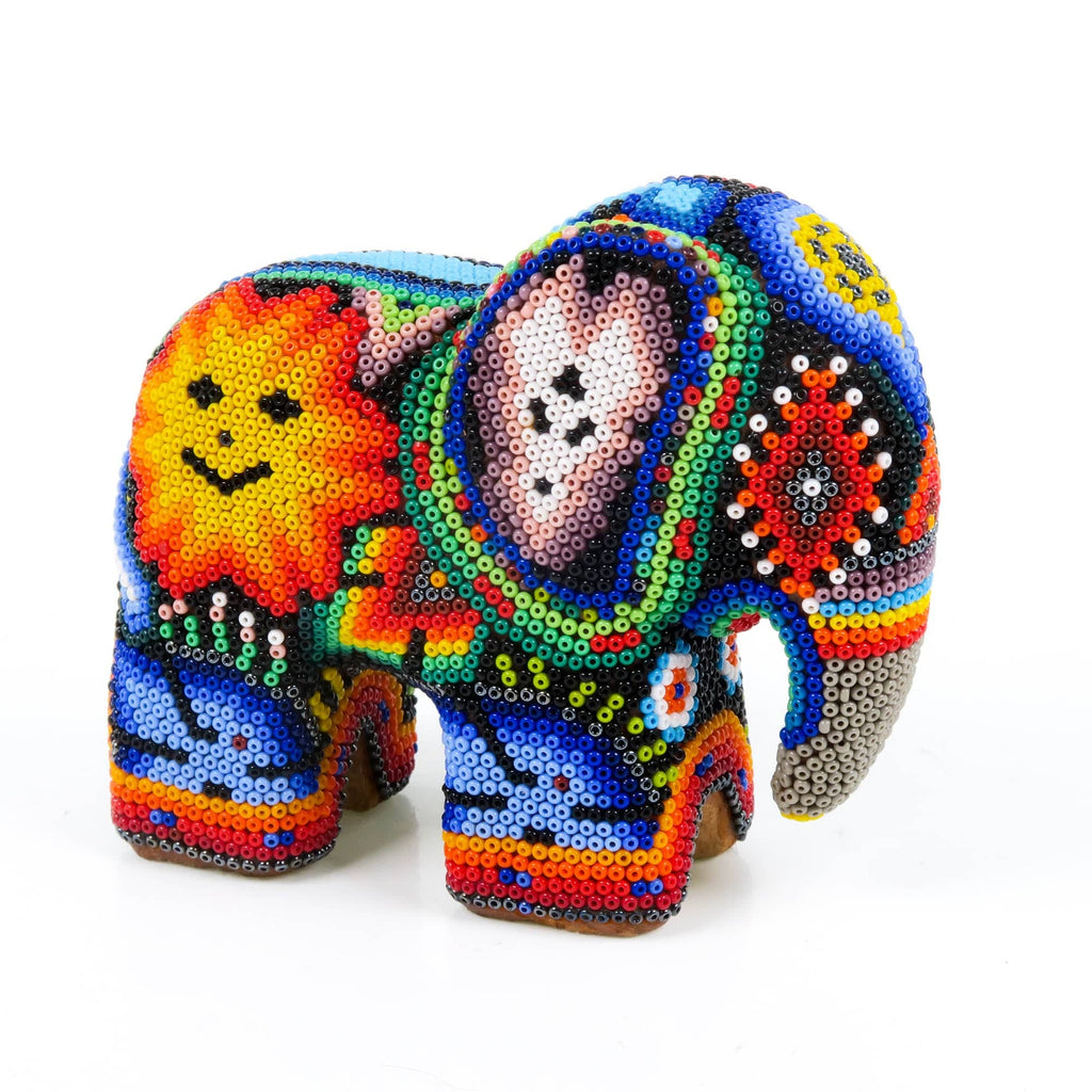 Beaded Elephant - Huichol Wood Carving Art www.VivaMexico.com