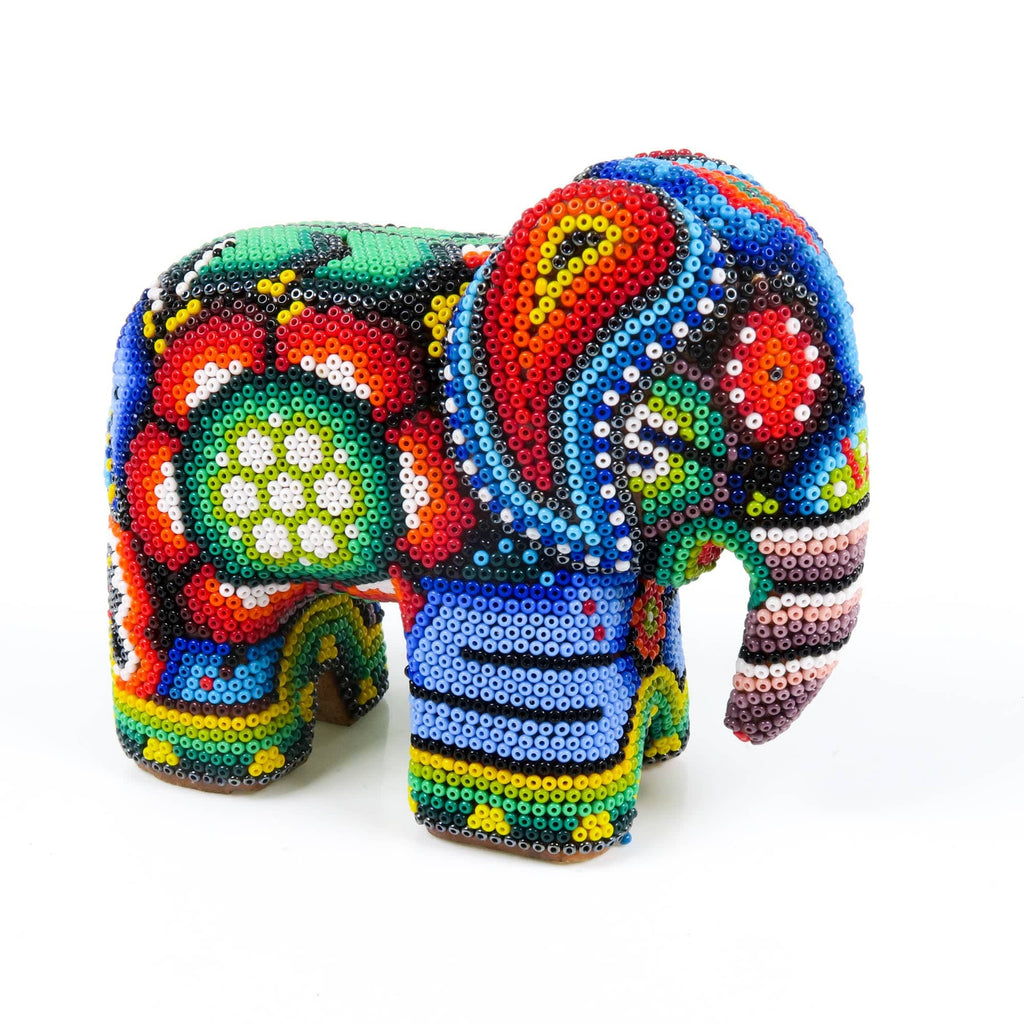 Beaded Elephant - Huichol Wood Carving Art www.VivaMexico.com