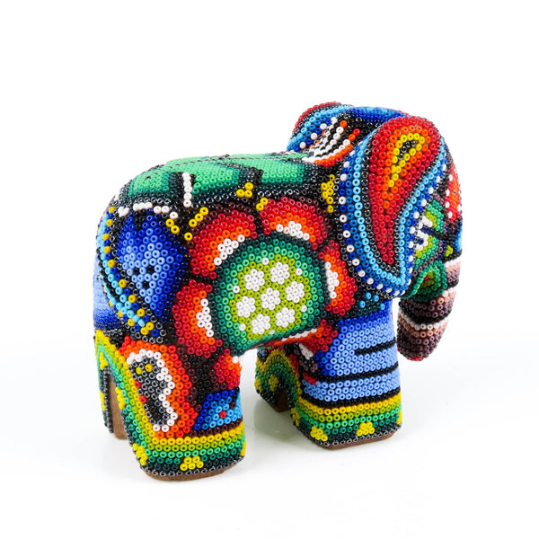 Beaded Elephant - Huichol Wood Carving Art www.VivaMexico.com