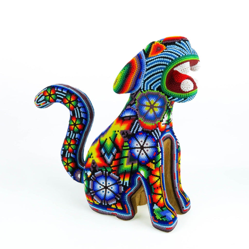 Huichol Sitting Jaguar - Hand Beaded Wooden Sculpture www.VivaMexico.com