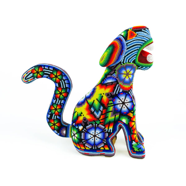 Huichol Sitting Jaguar - Hand Beaded Wooden Sculpture www.VivaMexico.com