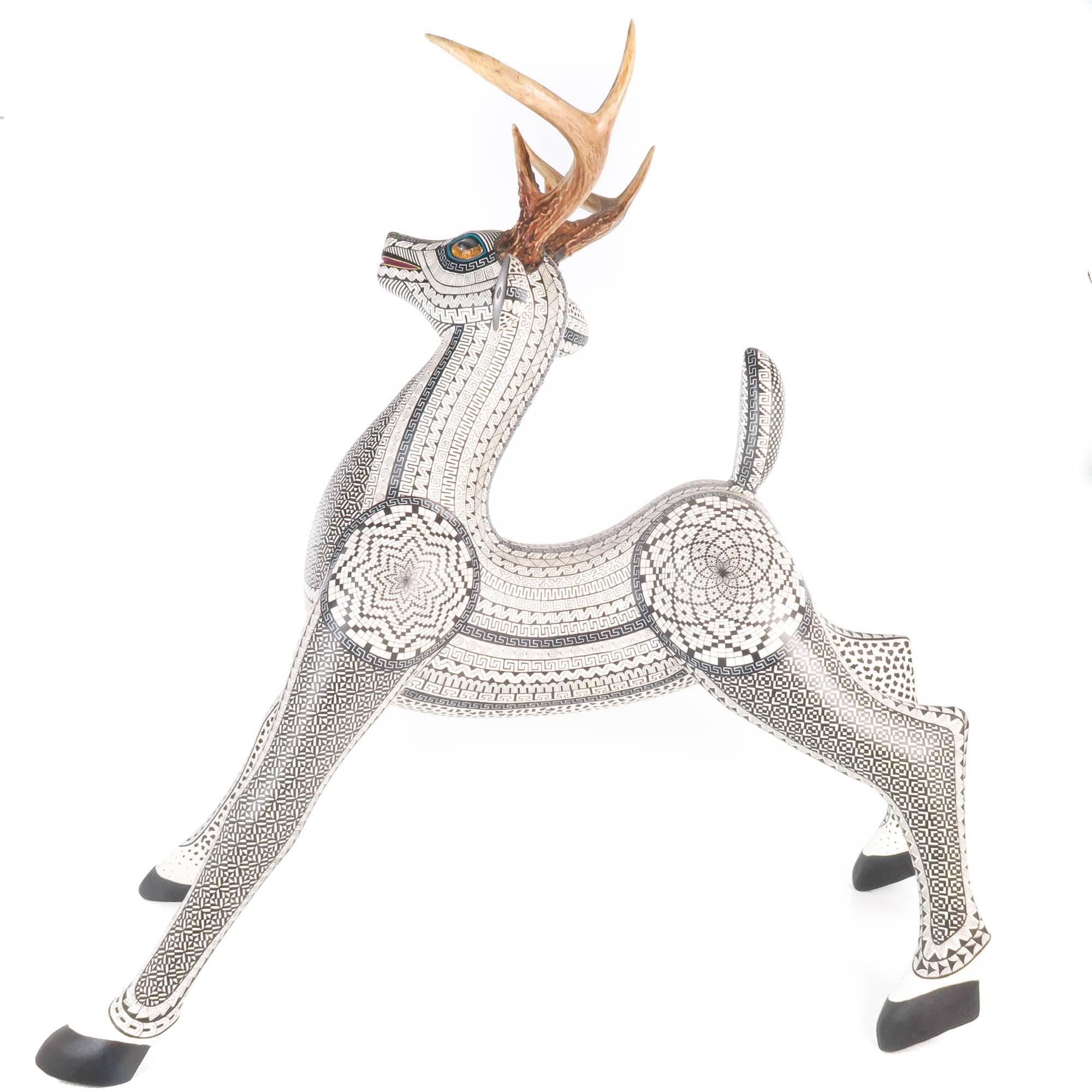 White  & Red Deer Mexican Wood Carving Alebrije