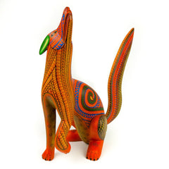 Orange Howling Coyote - Oaxacan Alebrije Wood Carving - Nestor
