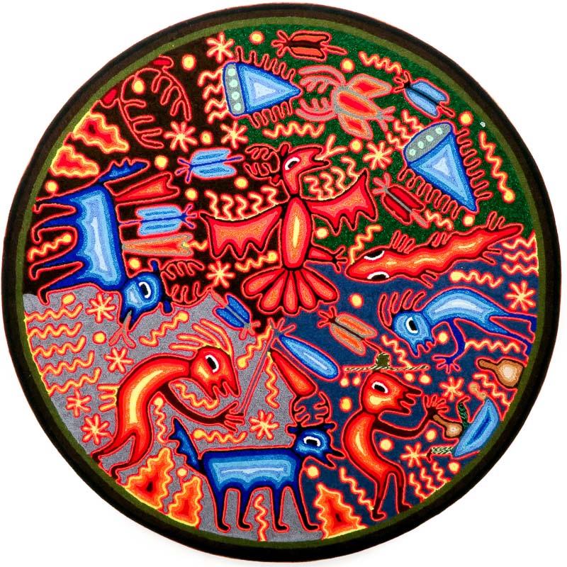 Huichol Circular Yarn Painting (24" Diameter) - VivaMexico.com